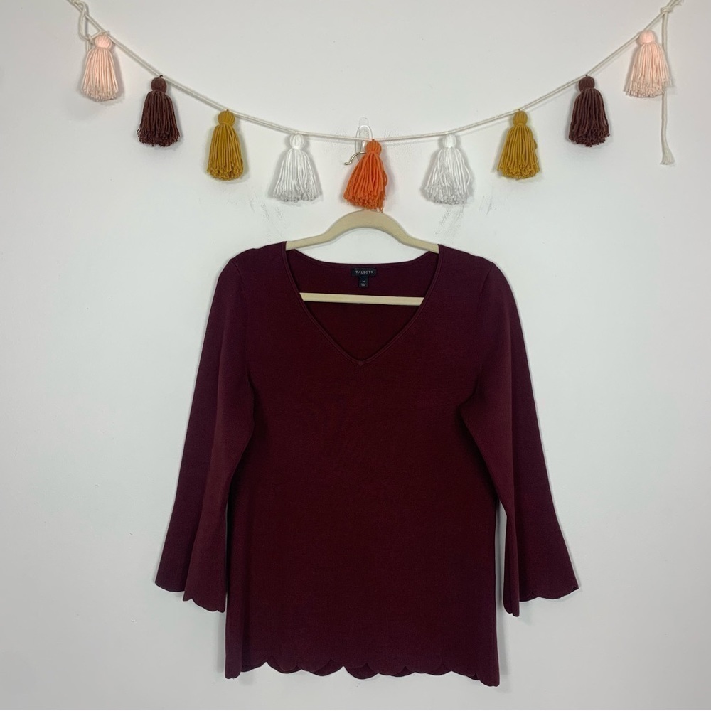 Talbots Scallop Hem Maroon Sweater Size Medium